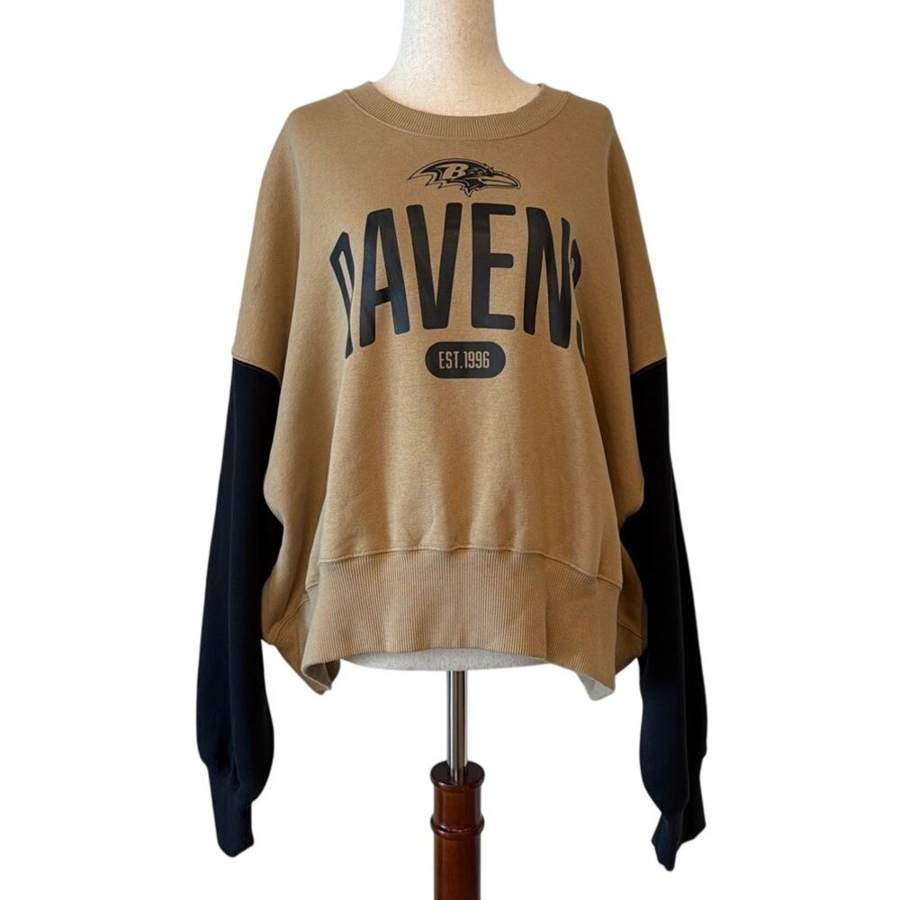 NWT Nike Baltimore Ravens Oversized Phoenix Fleece Sweatshirt, Tan Black, Large